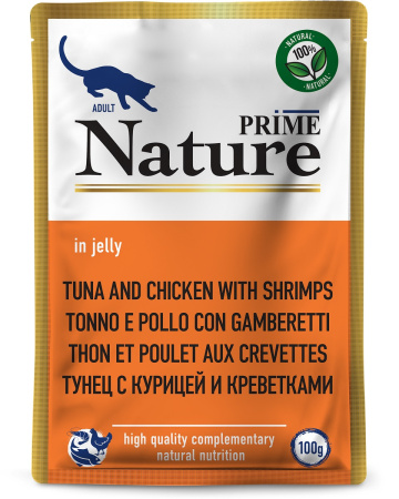 Prime Nature Cat Тунец с Курицей и Креветками в желе 100 g для кошек