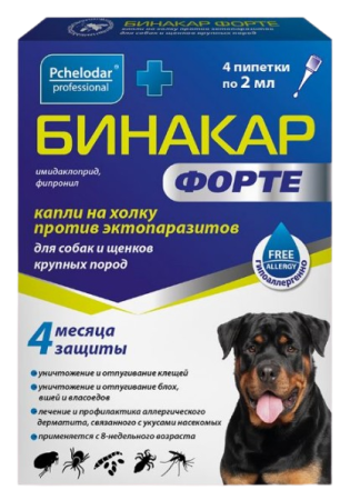 Pchelodar Бинакар ФОРТЕ капли на холку для собак и щенков крупных пород 2 мл (4 пипетки)