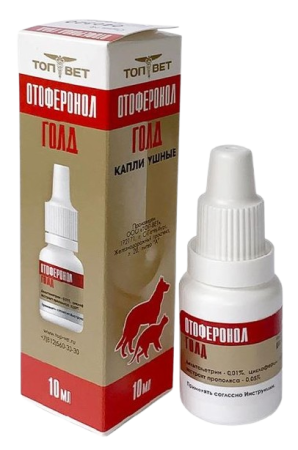Капли ушные Отоферонол Голд для лечения отодектоза у кошек и собак 10 мл
