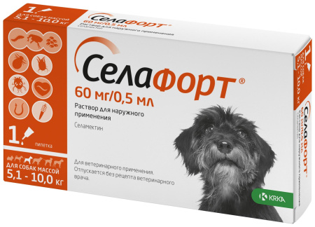 Селафорт капли для собак весом 5-10 кг 12% 1 пипетка