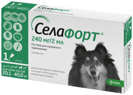 Селафорт капли для собак весом 20,1-40 кг 12% 1 пипетка