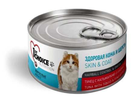 1st CHOICE Skin & Coat Тунец Кальмар Ананас 85 g для кошек