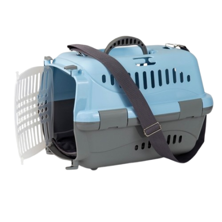 Zooexpress Переноска Турне S 42*29*29,5 см c прозрачной пластиковой дверцей (коврик+ремень) Голубая